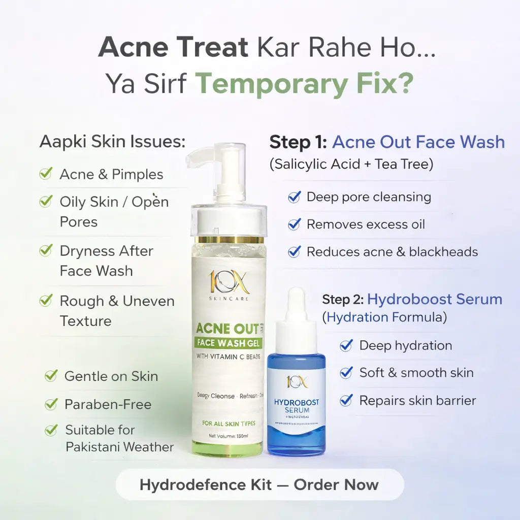 10X Hydrodefence Acne & Hydration Kit – Hydroboost Serum (30ml) + Acne Out Face Wash Gel (130ml) | Clear Skin, Oil Control & Deep Hydration 10xskincare