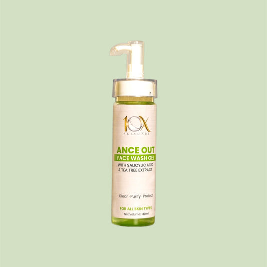 10X Acne Out Face Wash Gel with Salicylic Acid & Tea Tree Deep Pore Cleanser for Acne, Oil Control & Clear Skin (130ml)