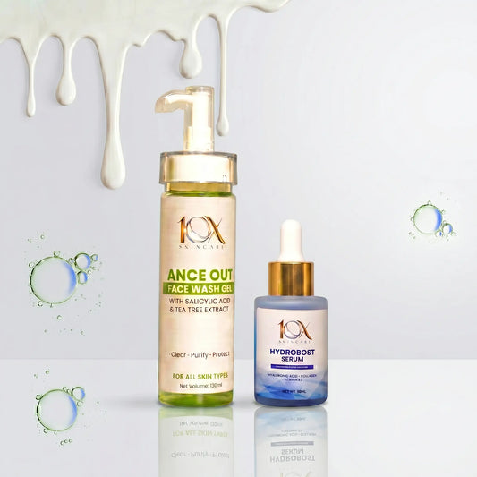 10X Hydrodefence Acne & Hydration Kit – Hydroboost Serum (30ml) + Acne Out Face Wash Gel (130ml) | Clear Skin, Oil Control & Deep Hydration 10xskincare