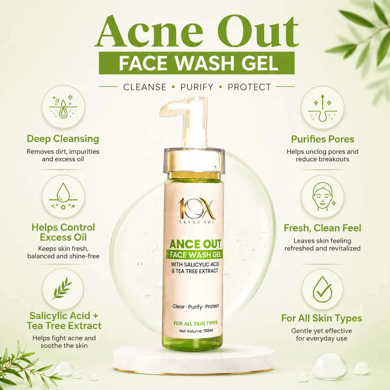 Acne Out Face Wash Gel 10X Skin care