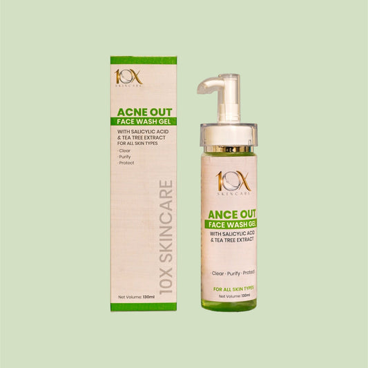 10X Acne Out Face Wash Gel with Salicylic Acid & Tea Tree Deep Pore Cleanser for Acne, Oil Control & Clear Skin (130ml)