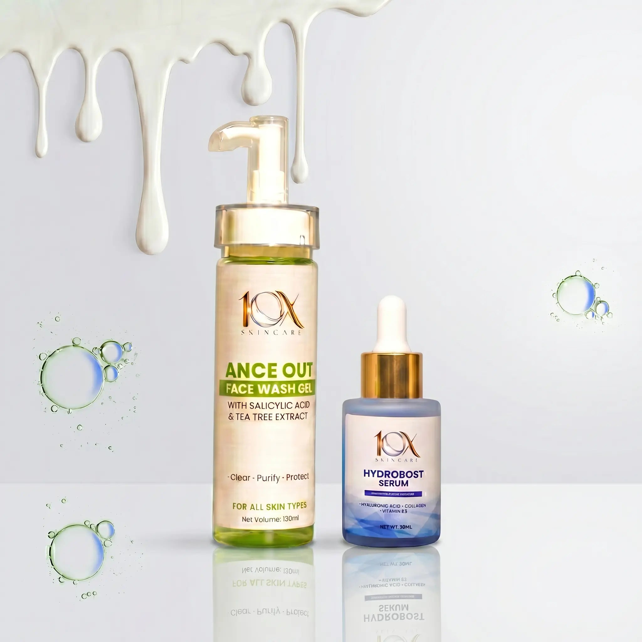 10X Hydrodefence Acne & Hydration Kit – Hydroboost Serum (30ml) + Acne Out Face Wash Gel (130ml) | Clear Skin, Oil Control & Deep Hydration 10xskincare