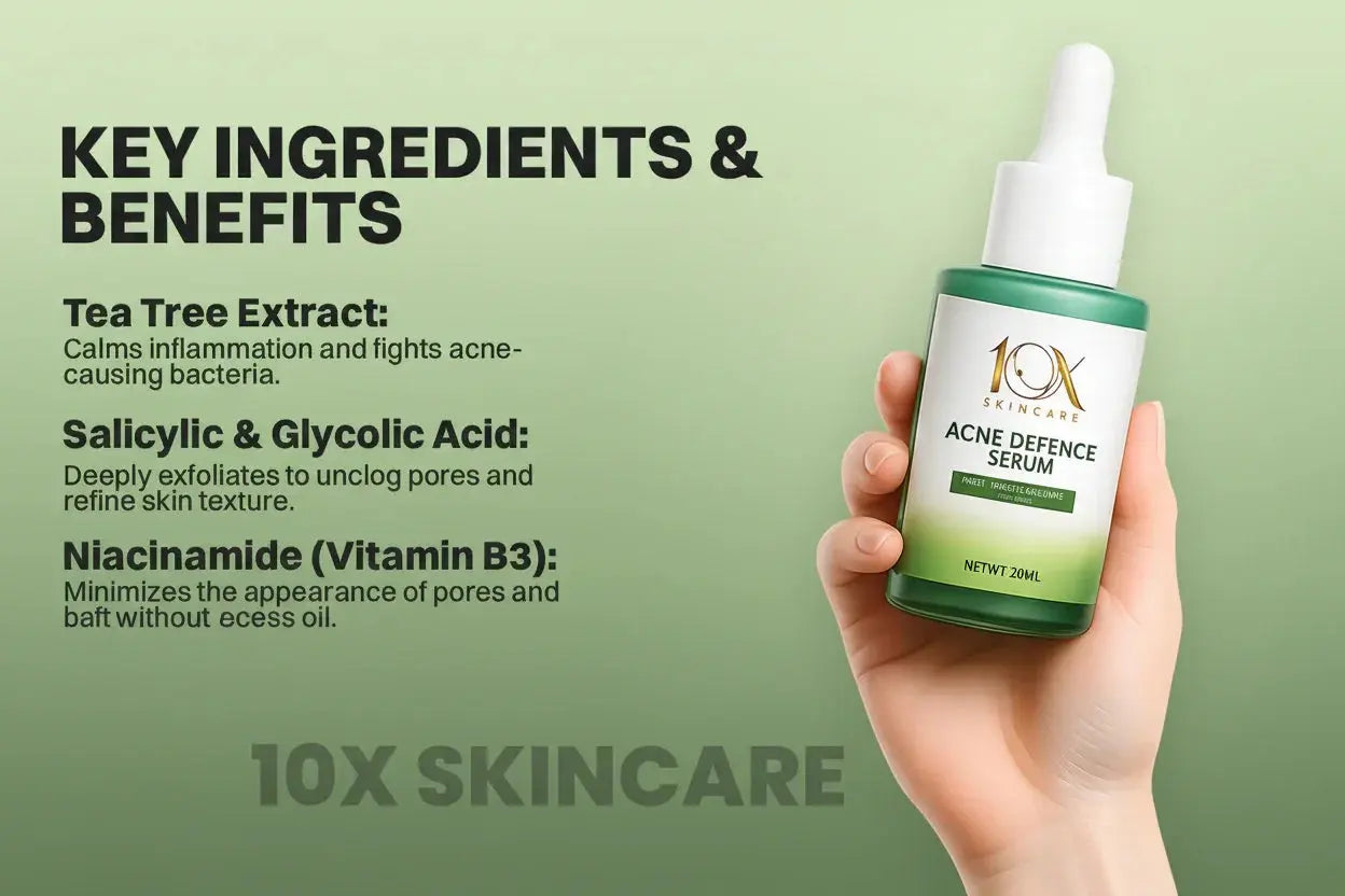 Acne Defence Serum by 10X Skincare Oil Control, Pore Minimizing & Anti Acne Formula for Clear Skin (30ml 10X Skin Care