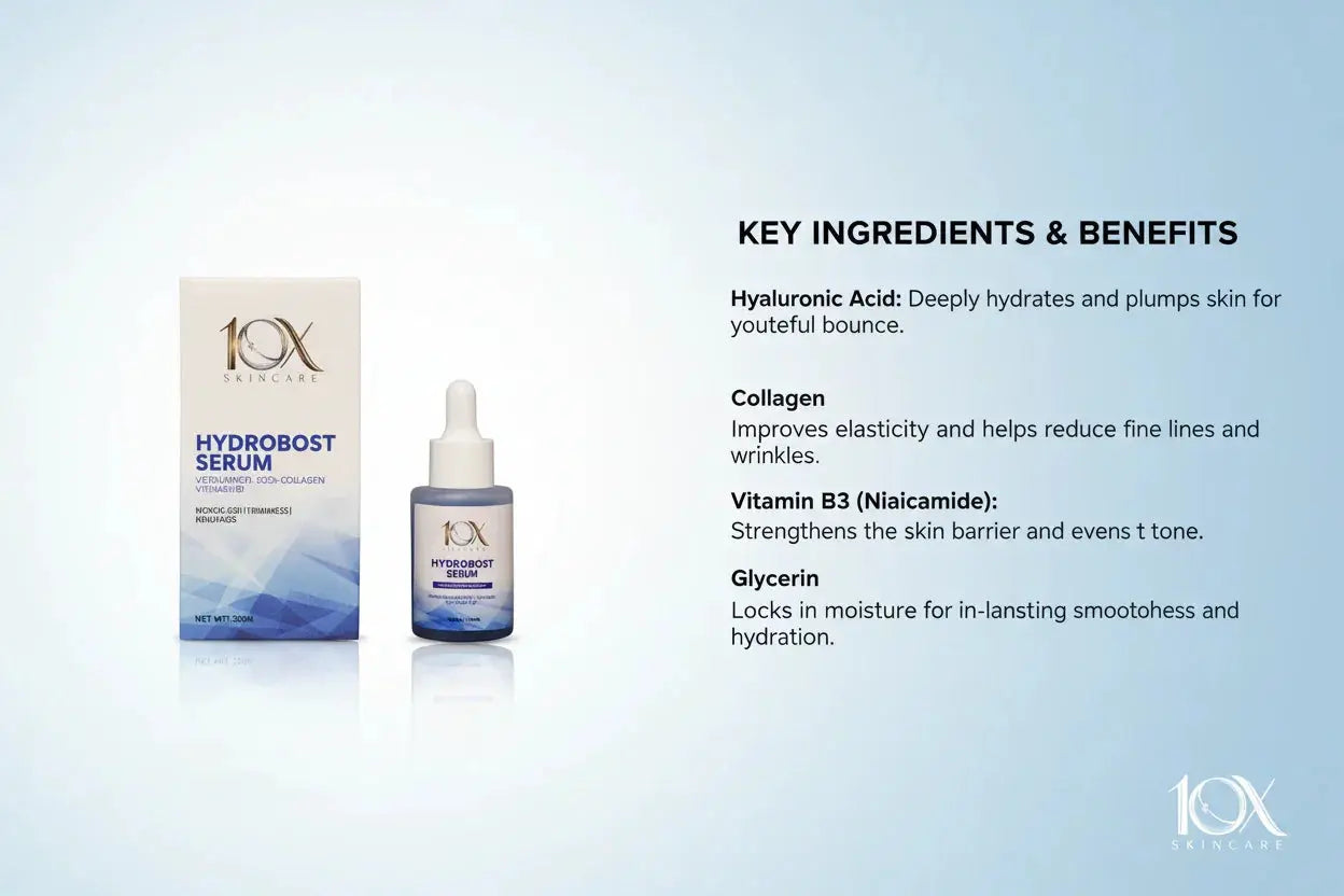 Hydroboost Serum by 10X Skincare Hyaluronic Acid Hydration Serum for Glowing, Plump & Dewy Skin (30ml) 10X Skin Care